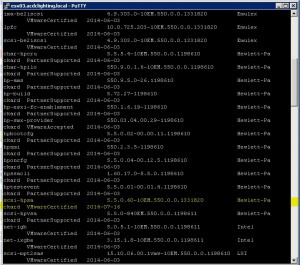 esxcli software vib list - conf HP HPSA driver install