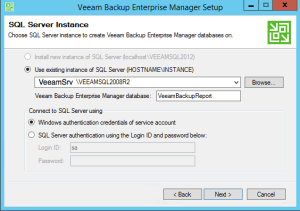 10 - Select Veeam Backup Enterprise Manager Database