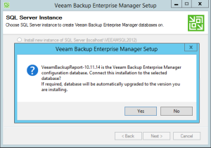 11 - Confirm upgrade of Veeam Backup Enteprise Database