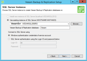 24 - Select the database to use for Veeam Backup and Replication v9