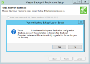 25 - Confirm upgrade of current database for Veeam Backup and Replication v9