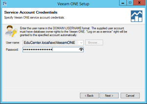 40 - Veeam ONE v9 enter Service Account password