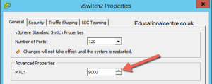 Configuring the vSwitch for Jumbo Frames