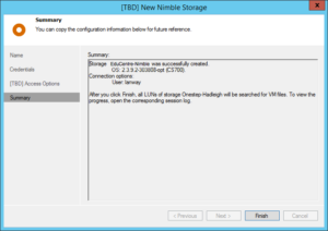 Adding Nimble Storage to Veeam - New Nimble Storage - Confirm and finish