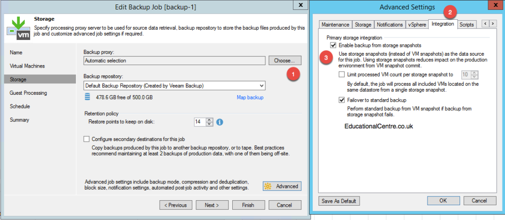 Veeam and Nimble Storage Integration - Backup from Snapshot - Job Settings