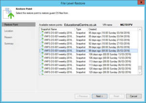 Veeam and Nimble Storage Integration - Restoring from Snapshot - Guest Files - Select Snapshot