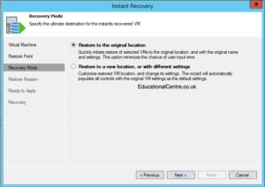 Veeam and Nimble Storage Integration - Restoring from Snapshot - Instant VM Recovery - Choose Recovery Mode