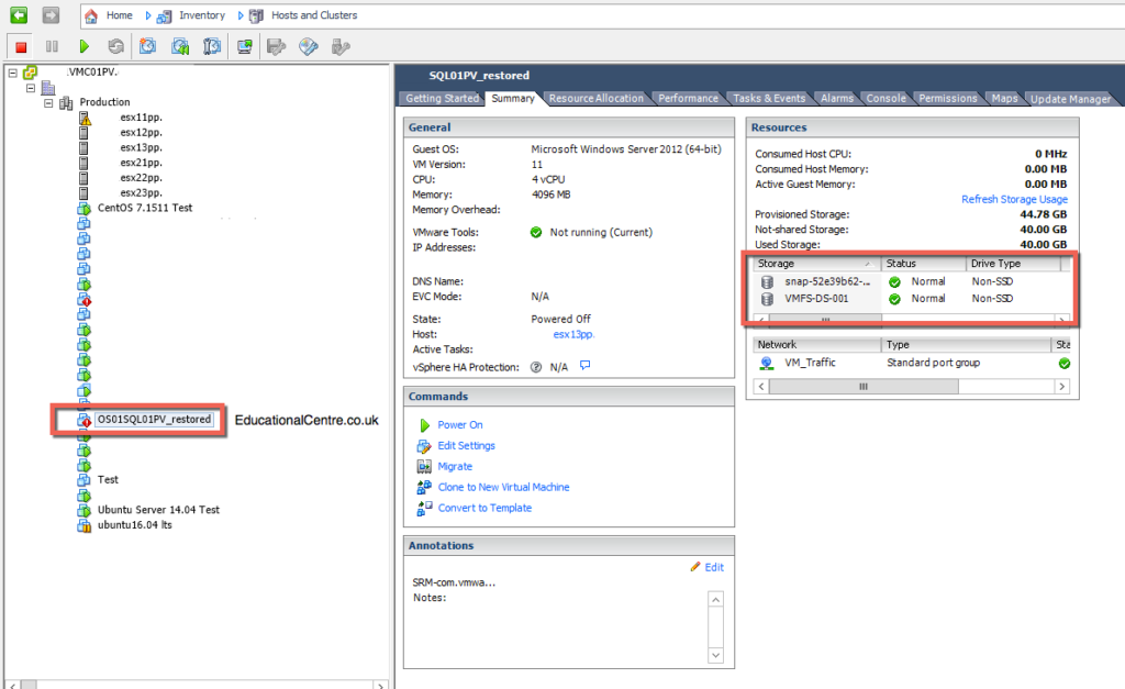 Veeam and Nimble Storage Integration - Restoring from Snapshot - Instant VM Recovery - Recovered VM in vCenter