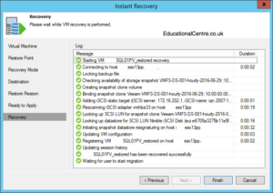 Veeam and Nimble Storage Integration - Restoring from Snapshot - Instant VM Recovery - Recovery Session
