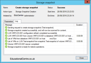 Veeam and Nimble Storage Integration - Storage Integration - Creating a Snapshot - Storage Snapshot Session