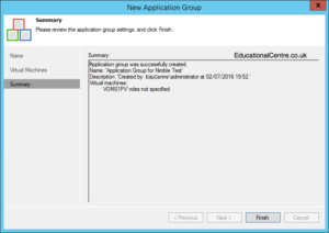 Veeam and Nimble Storage Integration - SureBackup - Application Group - Summary