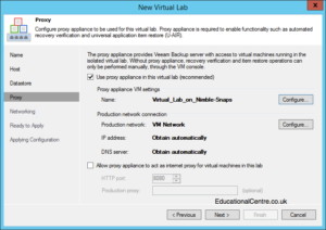 Veeam and Nimble Storage Integration - SureBackup - Setting up a Virtual Lab - Configure Proxy