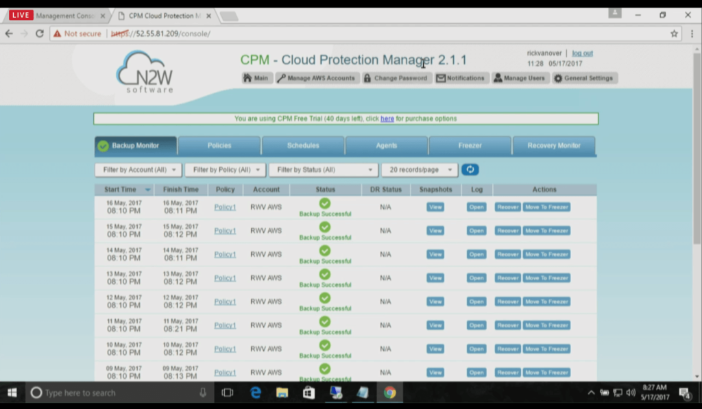 Veeam Availability for AWS N2W Screenshot