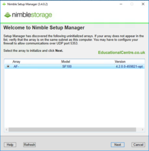 Nimble Setup Manager connect to SFA